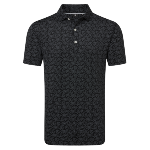 Footjoy, Polo imprimé en fil d'Ecosse Fleuri Homme, Noir