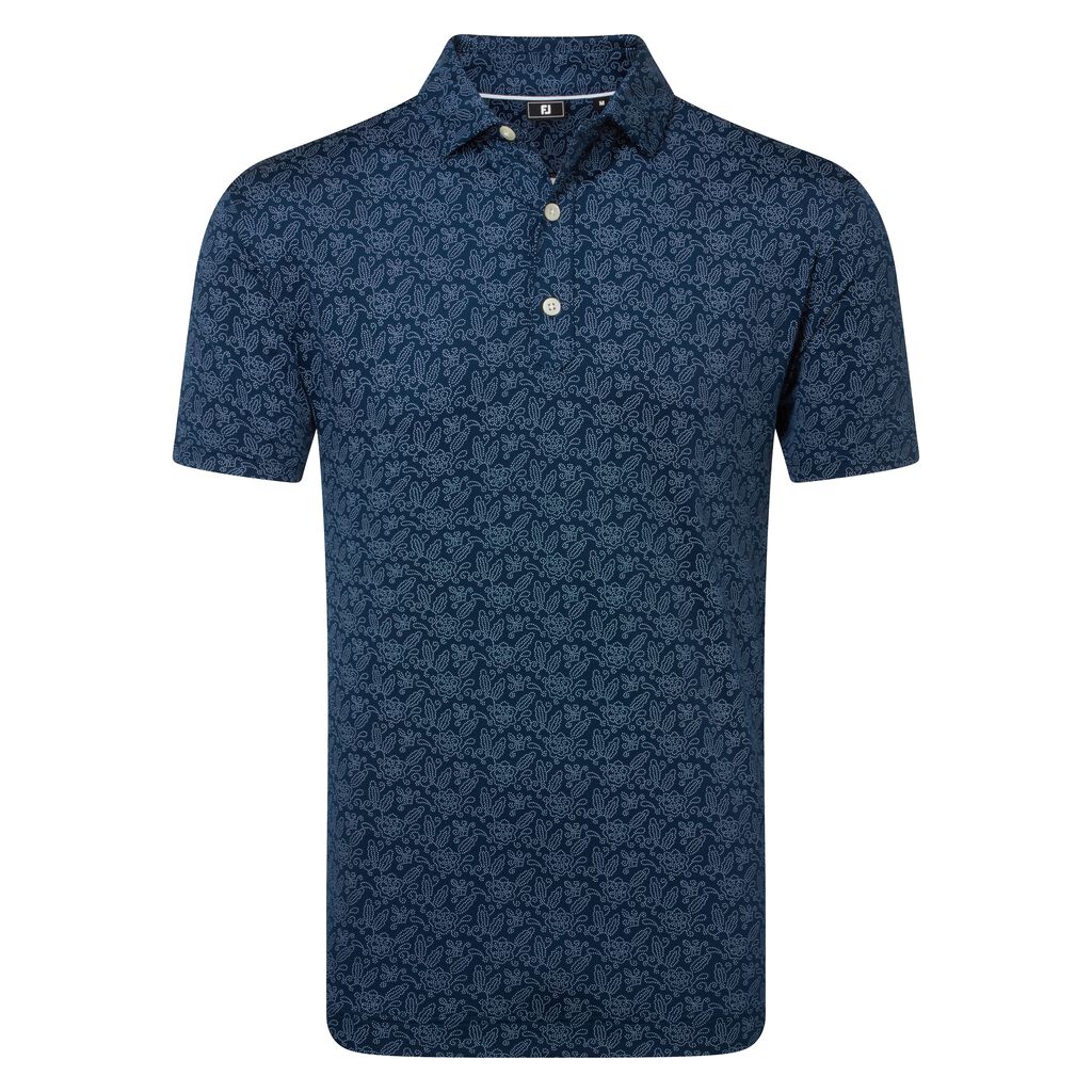 Footjoy, Polo imprimé en fil d'Ecosse Fleuri Homme, Marine