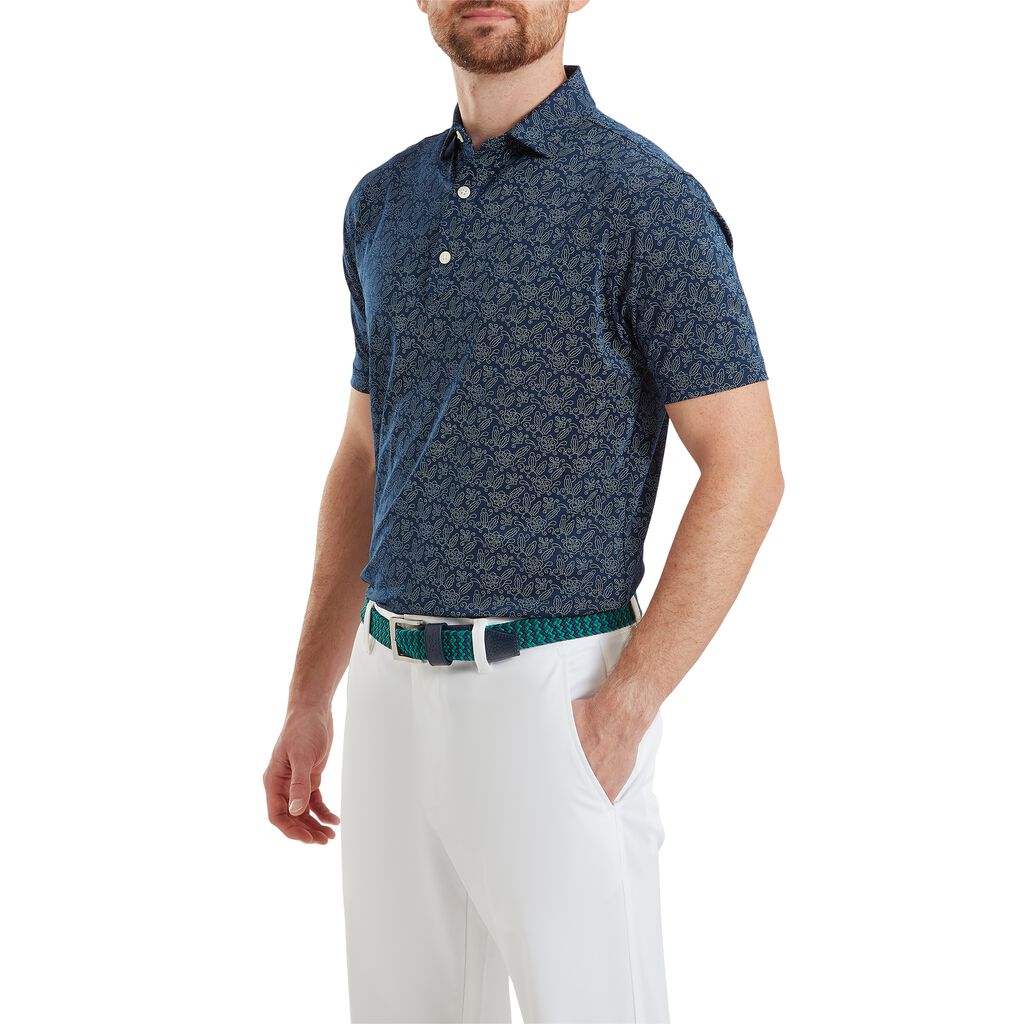 Footjoy, Polo imprimé en fil d'Ecosse Fleuri Homme, Marine – Image 2