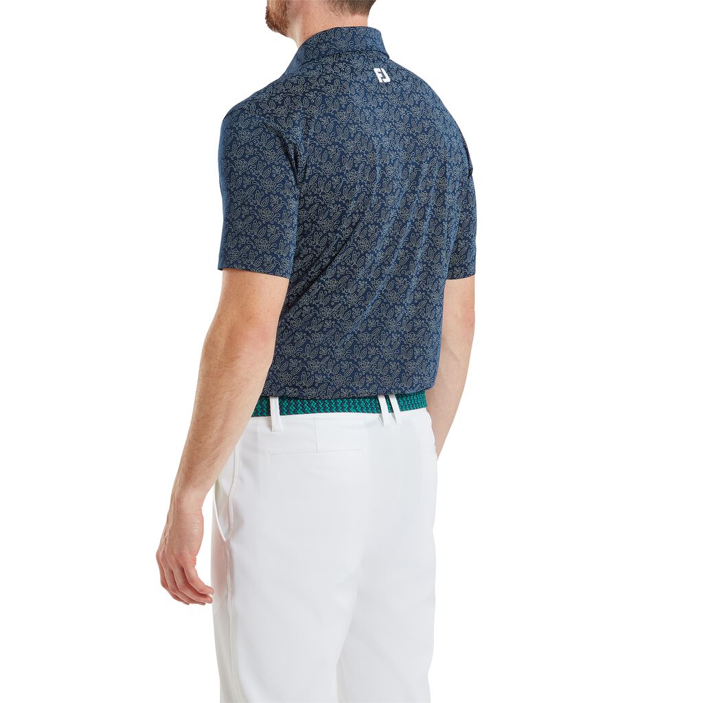 Footjoy, Polo imprimé en fil d'Ecosse Fleuri Homme, Marine – Image 4